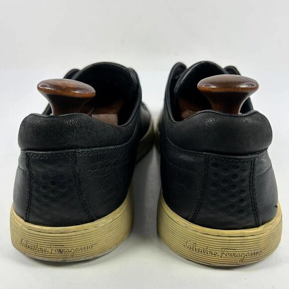 Salvatore Ferragamo Men\'s Pierre Low Top Sneakers US 10 D Black Leather Shoes